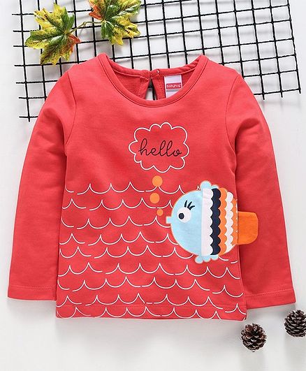Babyhug Full Sleeves Tee Fish Design - Peach