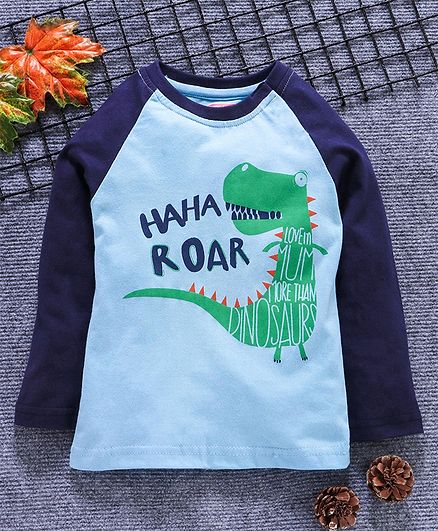 Babyhug Full Sleeves Tee Dinosaur Print - Blue