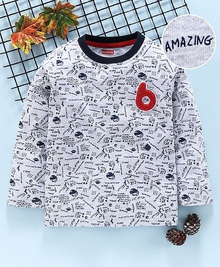 Babyhug Full Sleeves Tee Allover Print - Grey
