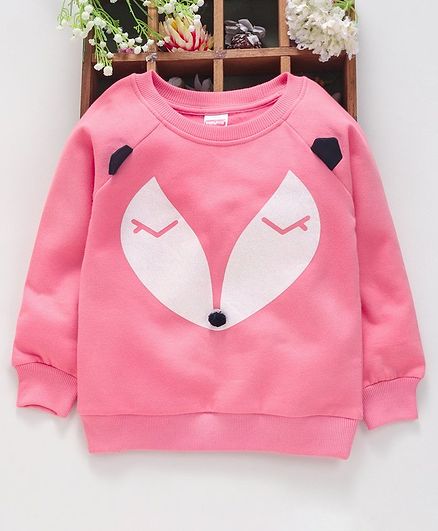 Babyhug Full Sleeves Sweatshirt Ear Applique - Coral