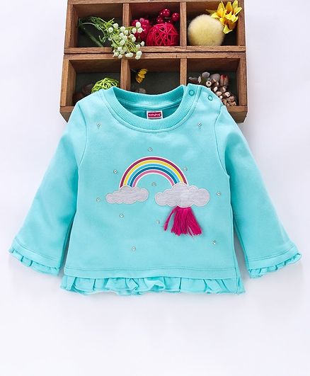 Babyhug Full Sleeves Sweatshirt Rainbow Print - Mint Green