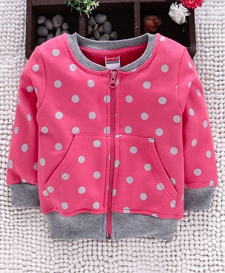 Babyhug Full Sleeves Sweatjacket Polk Dot Print - Pink