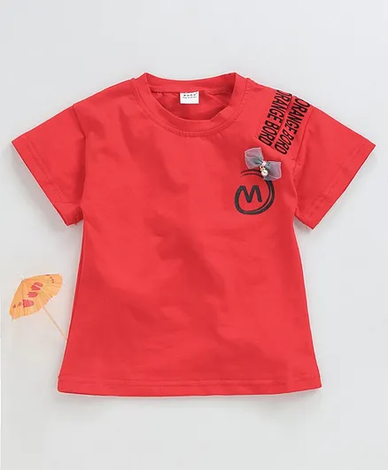 Meng Wa Half Sleeves Tee With Bow Motif - Red