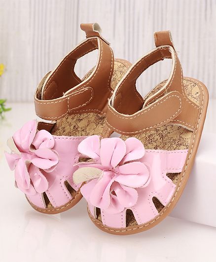 Cute Walk by Babyhug Booties Flower Applique - Pink Brown