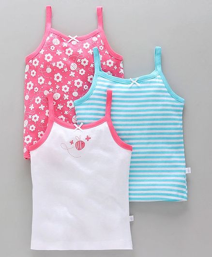 Babyoye Singlet Camisoles Stripes & Floral Print Pack of 3 - Blue Pink