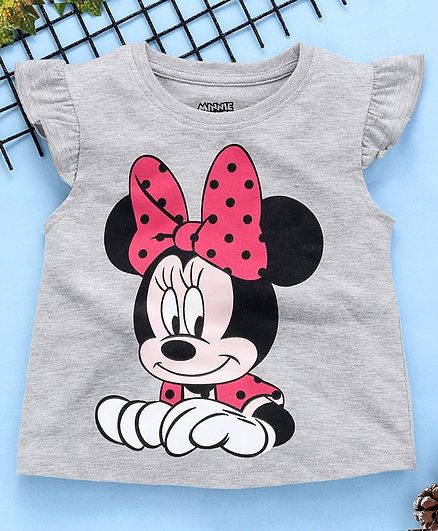 Babyhug Disney Minnie Mouse Cap Sleeves Tee - Grey