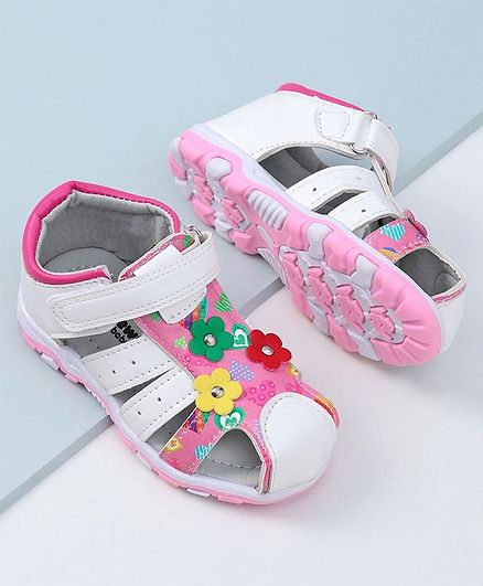 Cute Walk by Babyhug Floral Closed Toe Sandals - White Pink