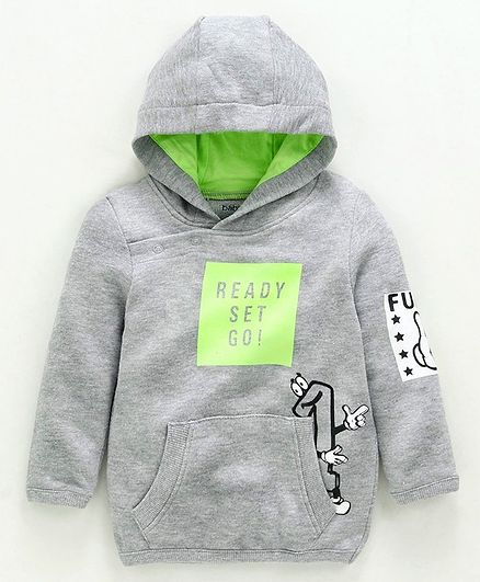 Babyoye Full Sleeves Hooded Sweatshirt Graphic Print - Grey
