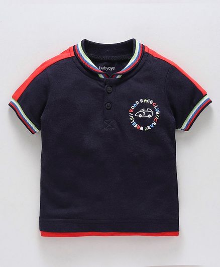 Babyoye Half Sleeves Polo T-Shirt Car Print - Navy Blue