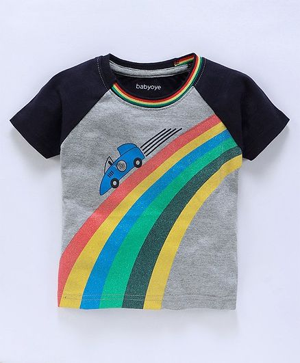 Babyoye Half Sleeves Tee Rainbow Print - Grey