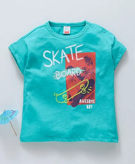 LC Waikiki Half Sleeves Skate Board Print Tee - Blue