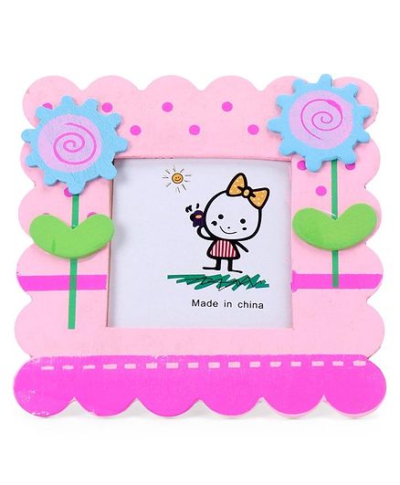 Table Top Square Photo Frame Flower Design - Pink