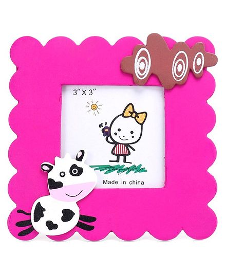 Table Top Square Photo Frame Cow Design - Pink