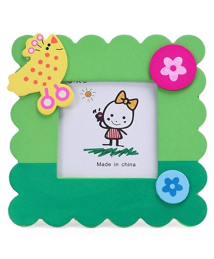 Table Top Square Photo Frame Flower Design - Green