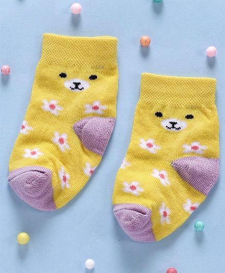 Cute Walk By Babyhug Non Terry Antibacterial Ankle Length Socks Floral Design - Yellow