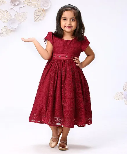 Mark & Mia Cap Sleeves Frock Embellished - Maroon