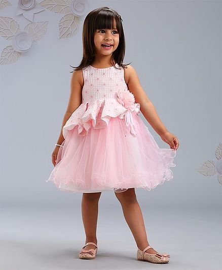 Mark & Mia Sleeveless Frock Floral Embossed & Corsage - Light Pink