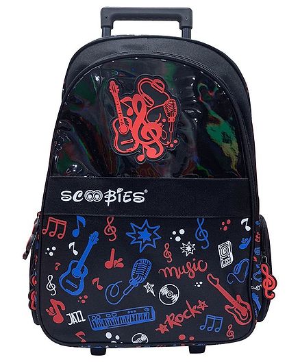 Scoobies Trolley Backpack Music Print Black - 16 Inches