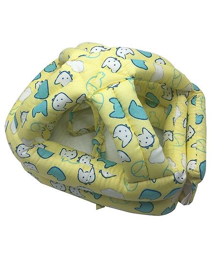 Syga Kitty Print Baby Head Protector With Cushion Bonnet - Yellow