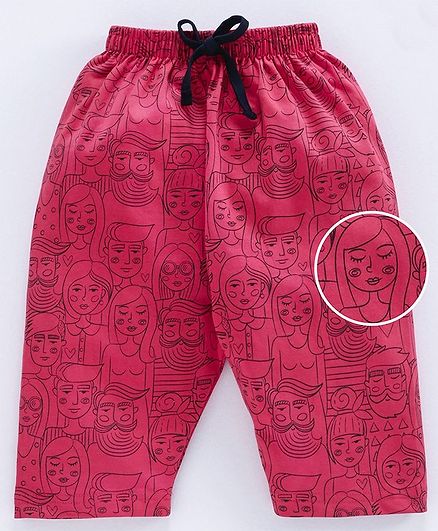 Doreme Three Fourth Lounge Pant Text Print - Pink