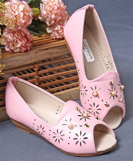 Cute Walk by Babyhug Party Wear Peeptoes Bead Detailing - Pink