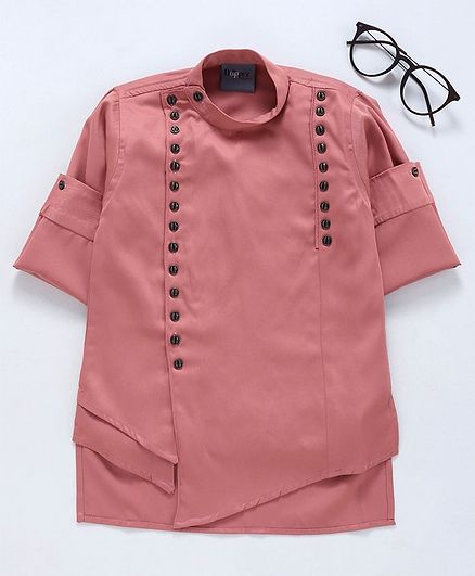 Dapper Dudes Solid Full Sleeves Kurta - Peach