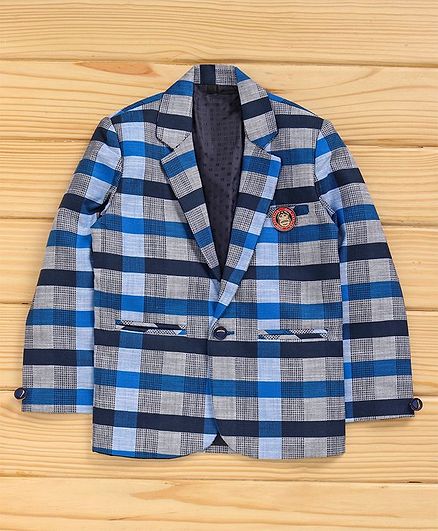 Dapper Dudes Checked Lapel Collar Full Sleeves Blazer - Blue