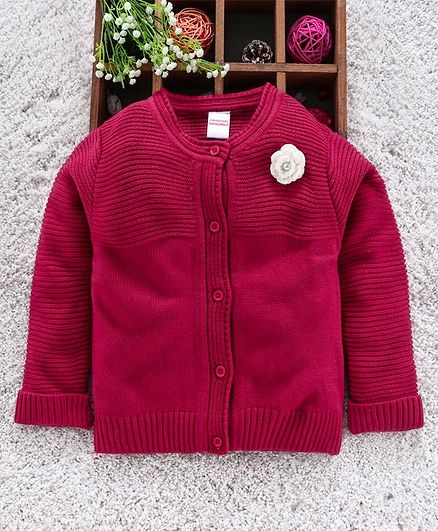 Babyhug Full Sleeves Sweater Flower Applique - Dark Pink