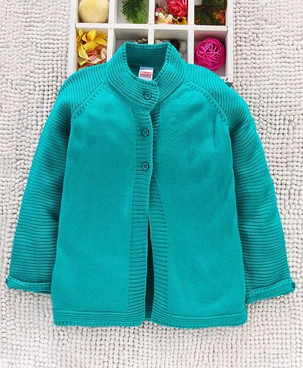 Babyhug Full Sleeves Front Open Sweater - Sea Green