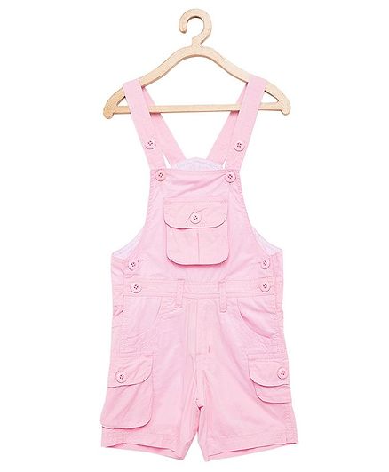 FirstClap Solid Sleeveless Dungaree - Pink