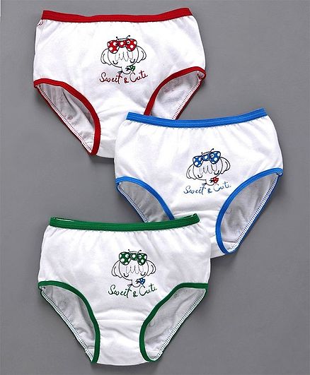 Red Rose Panties Elephant Print Pack of 3 - Red Blue Green