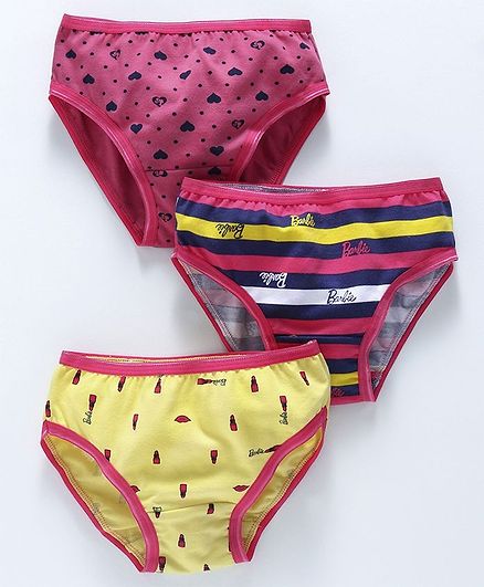 Red Rose Panties Barbie Print Pack of 3 - Pink Yellow Navy Blue