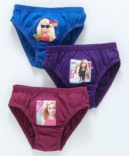 Red Rose Panties Barbie Print Pack of 3 - Blue Purple Pink