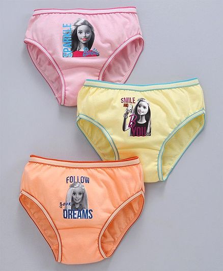 Red Rose Panties Barbie Print Pack of 3 - Pink Yellow Orange