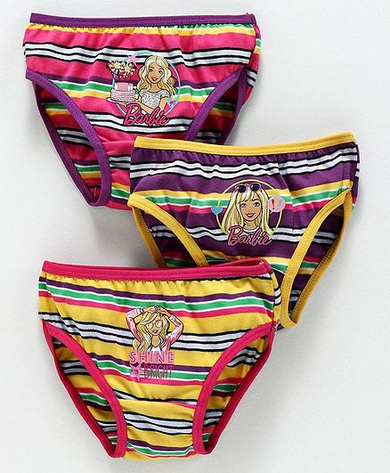 Red Rose Panties Barbie Print Pack of 3 - Yellow Pink Purple