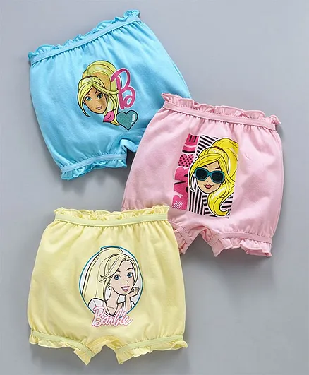 Red Rose Bloomers Barbie Print Pack Of 3 - Blue Pink & Yellow