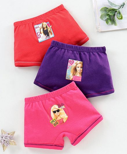 Red Rose Panties Barbie Print Pack of 3 - Purple Pink Red