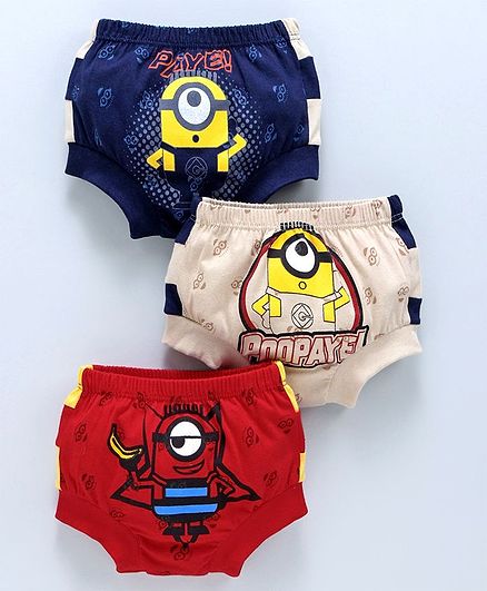 Red Rose Briefs Minion Print Pack of 3 - Blue Red Beige