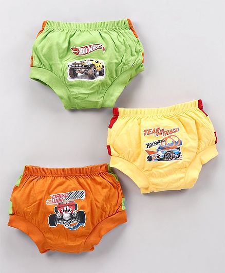 Red Rose Briefs Hot Wheels Print Pack of 3 - Green Orange Yellow