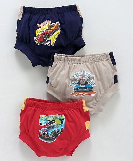 Red Rose Briefs Hot Wheels Print Pack of 3 - Navy Blue Grey Red