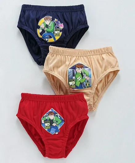 Red Rose Striped Briefs Ben 10 Print Pack of 3 - Navy Blue Cream Red