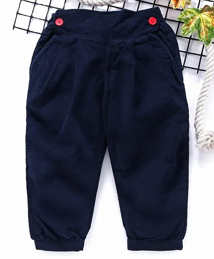 Babyhug Full Length Solid Color Corduroy Pants - Navy Blue