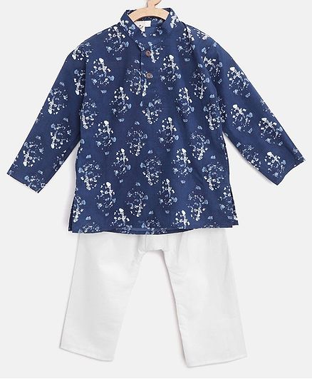 BownBee Full Sleeve Printed Kurta With Pyjama - Blue