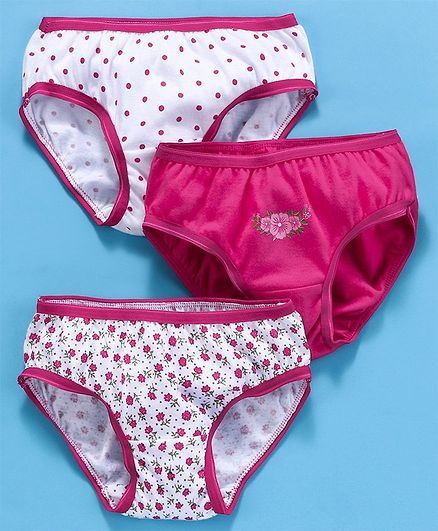 Babyhug 100% Cotton Panties Pack of 3 - Fuchsia White
