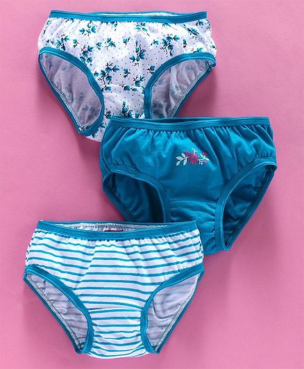 Babyhug Panties 100% Cotton Floral Print Pack of 3 - White Blue