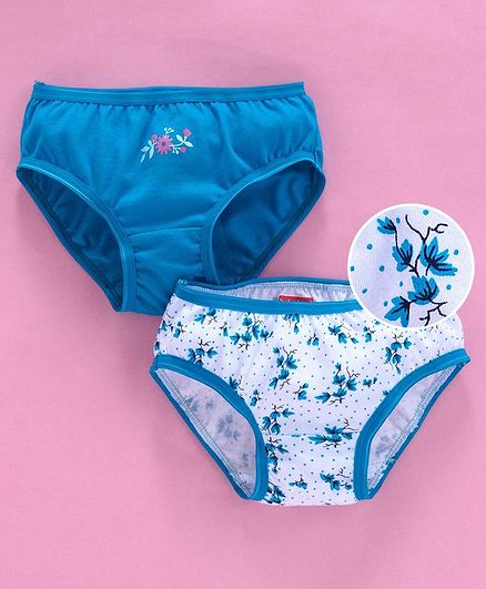 Babyhug Cotton Panties Floral Print Pack Of 2 - Teal