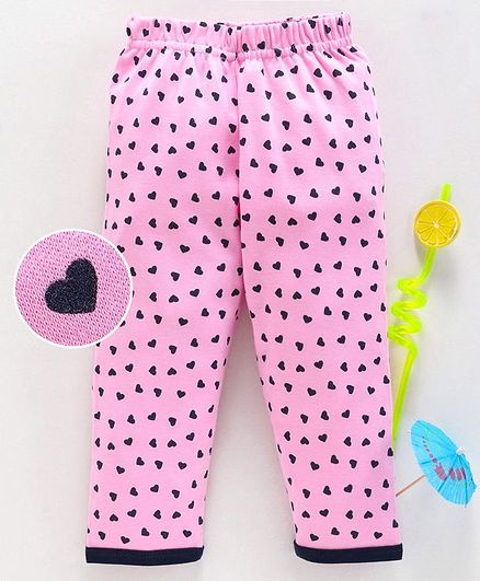Babyhug Elastic Waist Full Length Lounge Pants Heart Print - Pink