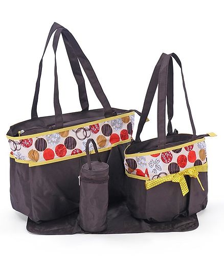 Mee Mee Diaper Bags With Changing Mat 4 Piece Set - Brown Yellow