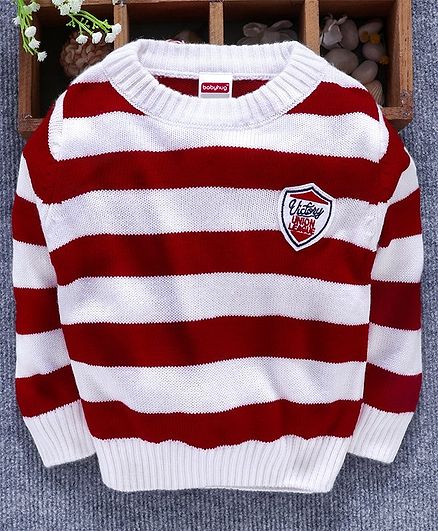 Babyhug Full Sleeves Striped Sweater - Red