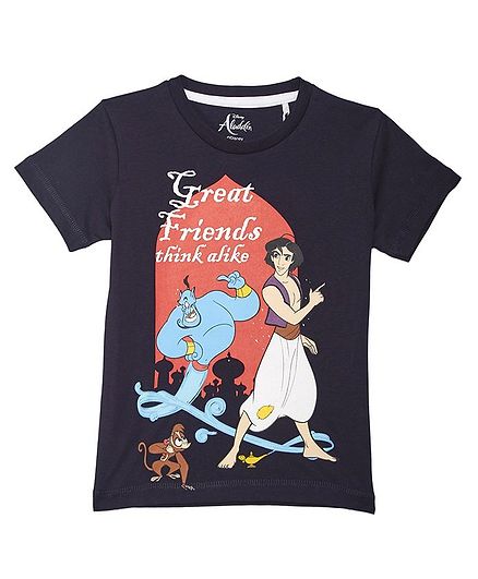 Aladdin Half Sleeves Tee Genie Print - Navy Blue